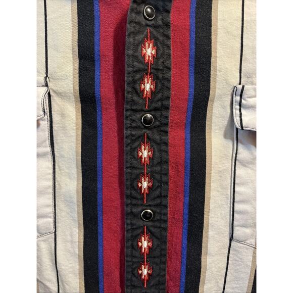 Roper Sport VTG Men’s L Red Striped Long Sleeve Pearl Snap Cotton Western Shirt - Picture 8 of 11